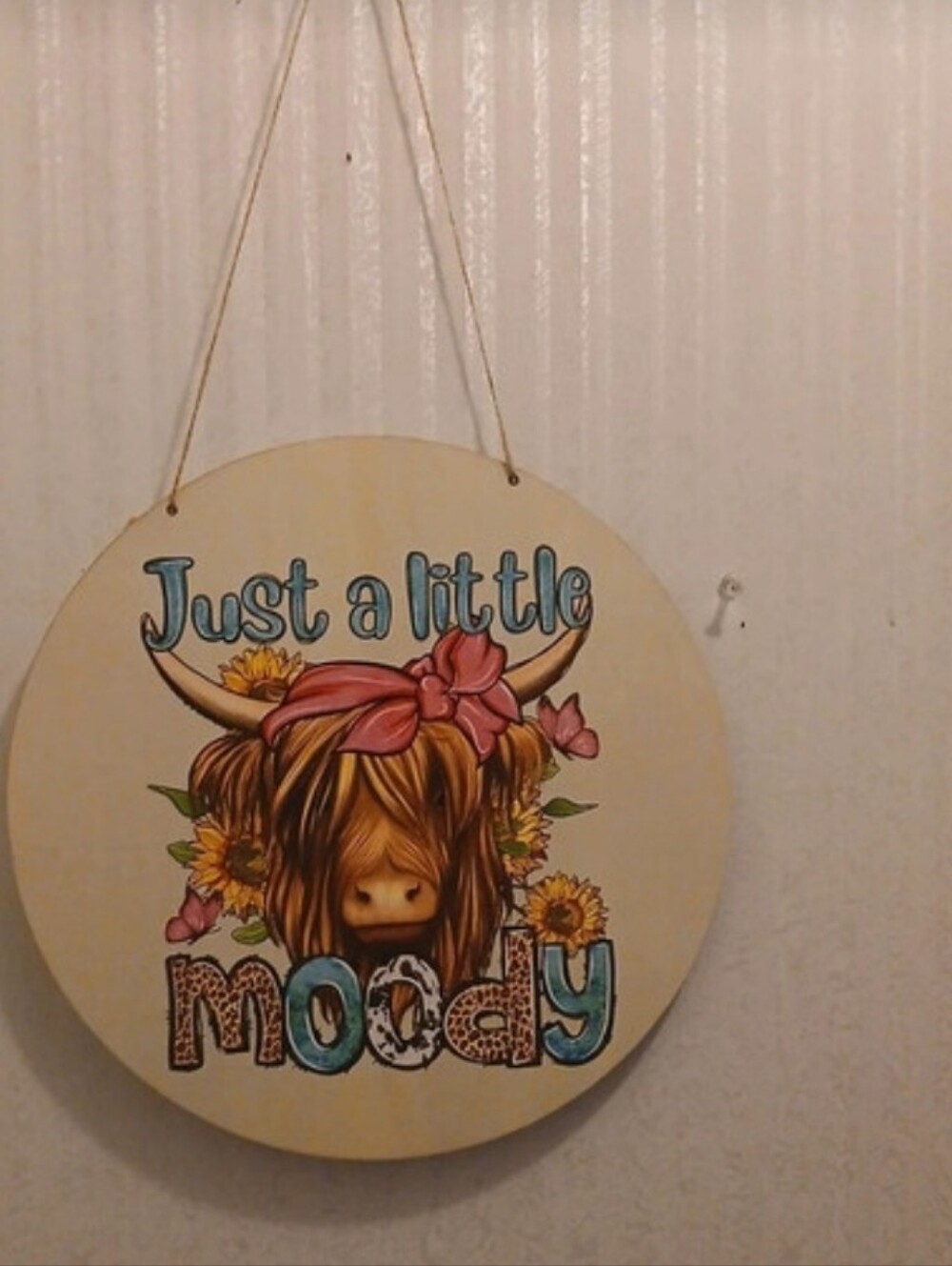 Just a Little Moody Round Wall Sign in Cream and Pink